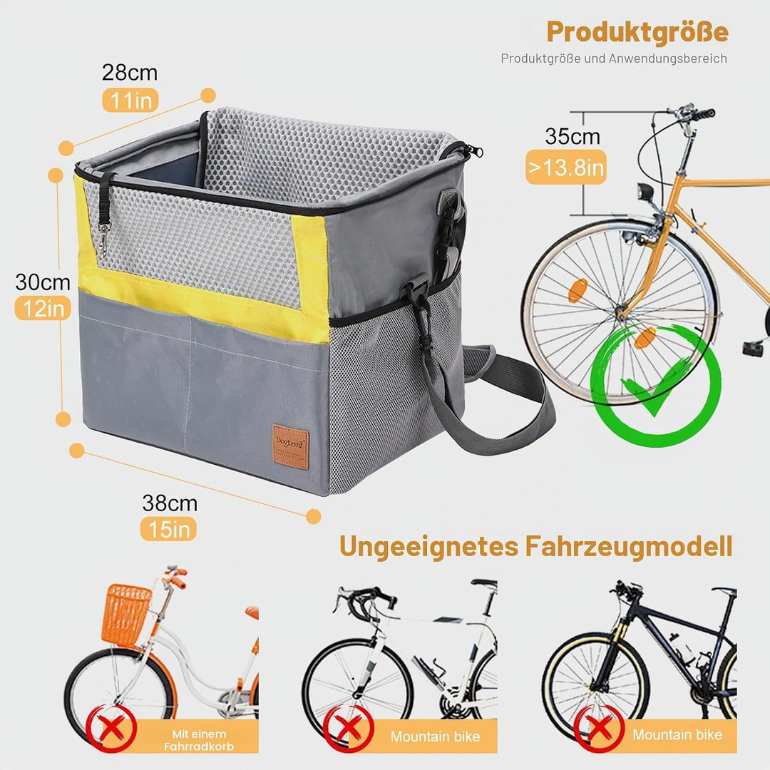PETCUTE Hundefahrradkorb Vorne,Hundekorb Fahrrad mit Sicherheitsgurt,Atmungsaktiv Haustier Fahrradta