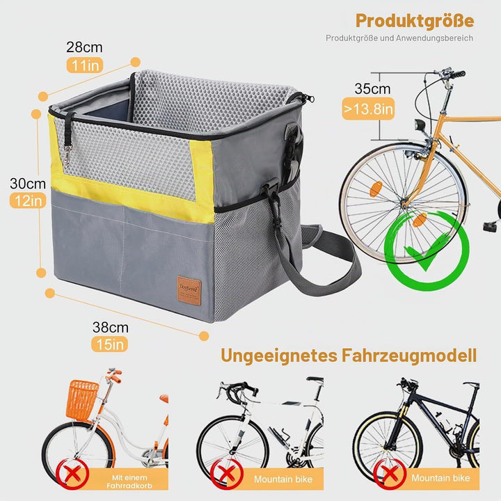 PETCUTE Hundefahrradkorb Vorne,Hundekorb Fahrrad mit Sicherheitsgurt,Atmungsaktiv Haustier Fahrradta