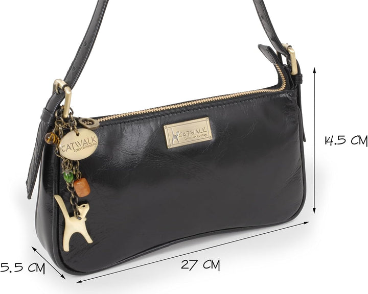 Catwalk Collection Handbags - Klein Damen Schultertasche - Henkeltasche - Leder mit Krokodilprägung