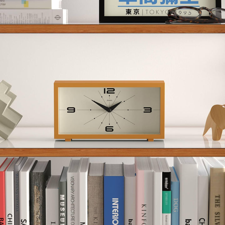 JONES CLOCKS® Odeon schreibtischuhr | Modernes rechteckiges Design | Senfgelb | Stilvoller retrolook