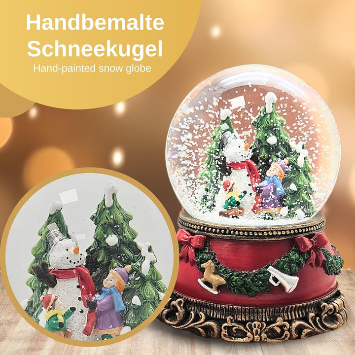 Schneekugel Weihnachten Spieluhr | Kinder Bauen Schneemann | Sockel Weihnachten rot Tannengirlande |
