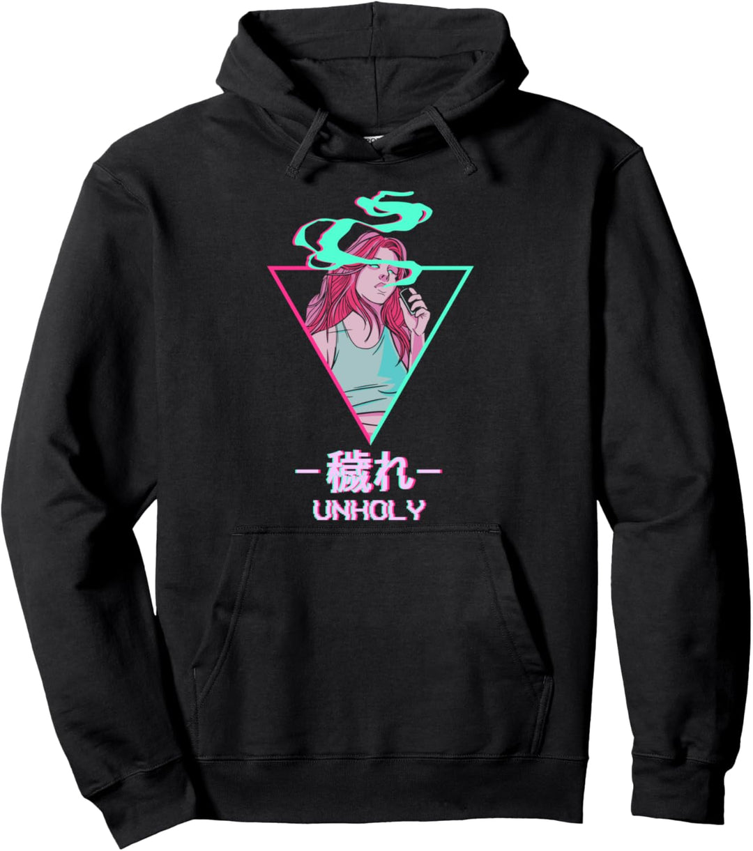 Unholy Japanese Otaku Anime Girl Vaporwave Aesthetic Pullover Hoodie