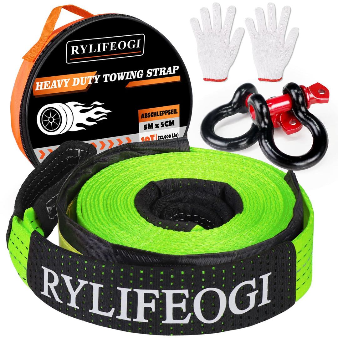 RYLIFEOGI Abschleppseil 10 Tonnen (22,000Lbs), 5mx5cm Heavy Duty Tow Strap mit 2 Verstärkten Haken 2