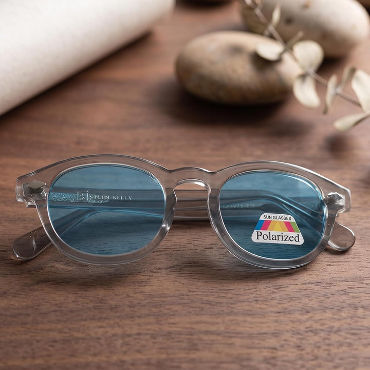 SHEEN KELLY Retro Acetat Ovale Sonnenbrille für Männer Frauen Hochauflösend Polarisierte Round Linse