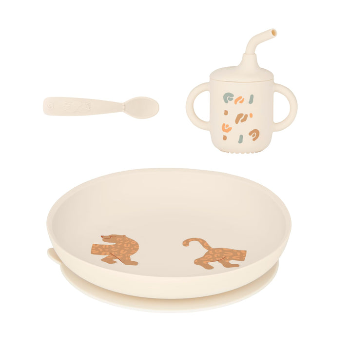 Babymoov Baby Geschirrset Little Roar - ab 9 Monate - 3er Set Silikon, Trinklernbecher, Teller mit S