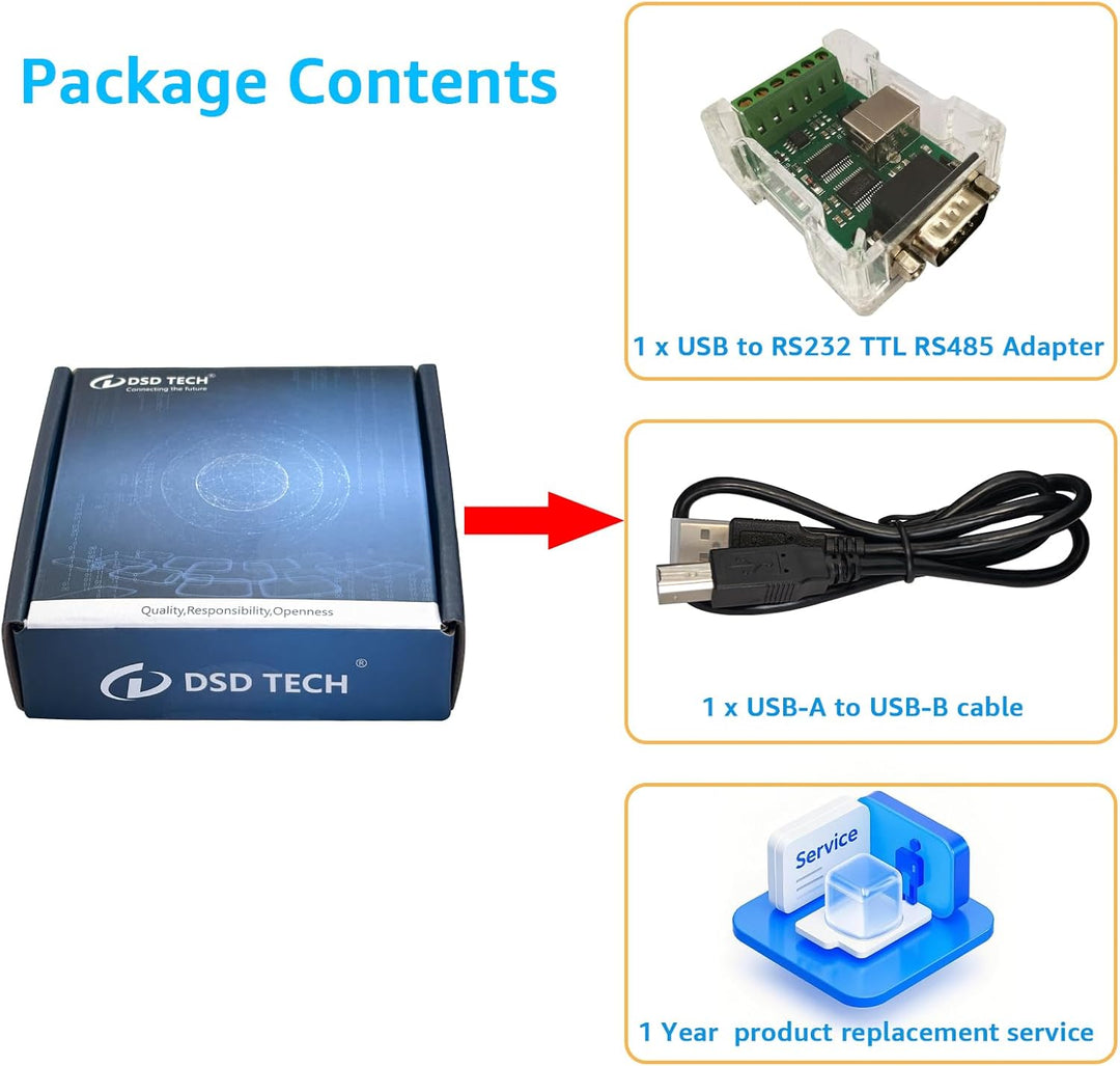 DSD TECH 3-IN-1-USB-zu-RS232-TTL-RS485-Adapter SH-U20A mit FTDI-FT232RL-Chip für Windows Liunx Mac O
