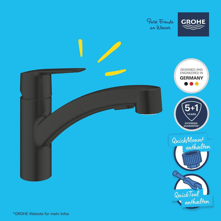 GROHE Start - Einhand-Spültischbatterie (Schwenkbereich 90°, Laminarstrahl/SpeedClean Brausestrahl,
