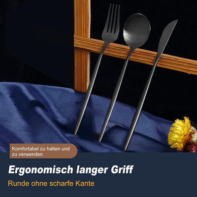 Bestdin Besteck Set 6 Personen, 24 teilig Edelstahl Besteckset Schwarz Matt, Essbesteck Set mit Mess
