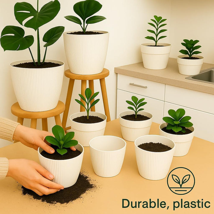 Home Garden Ornaments Blumentopf Set 3er – Kunststoff Übertopf, geriffeltes Design, modern & dekorat