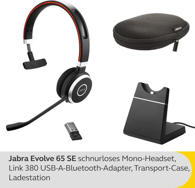 Jabra Evolve 65 SE Schnurloses Stereo-Headset - Bluetooth-Headset mit Mikrofon mit Geräuschunterdrüc