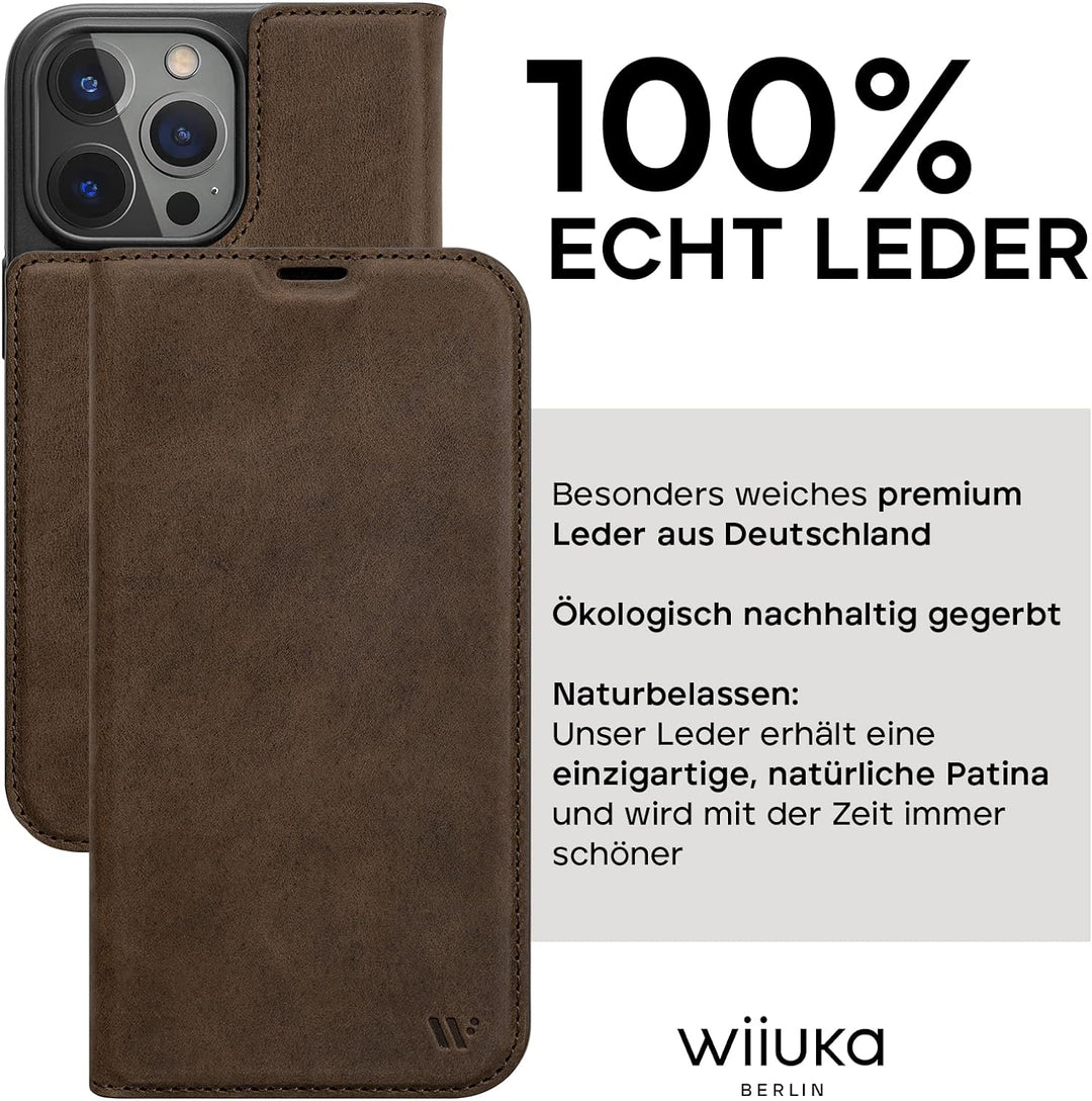 WIIUKA Hülle für iPhone 14 Pro Max, Leder aus Deutschland, mit Kartenfach, extra Dünn, Handyhülle mi