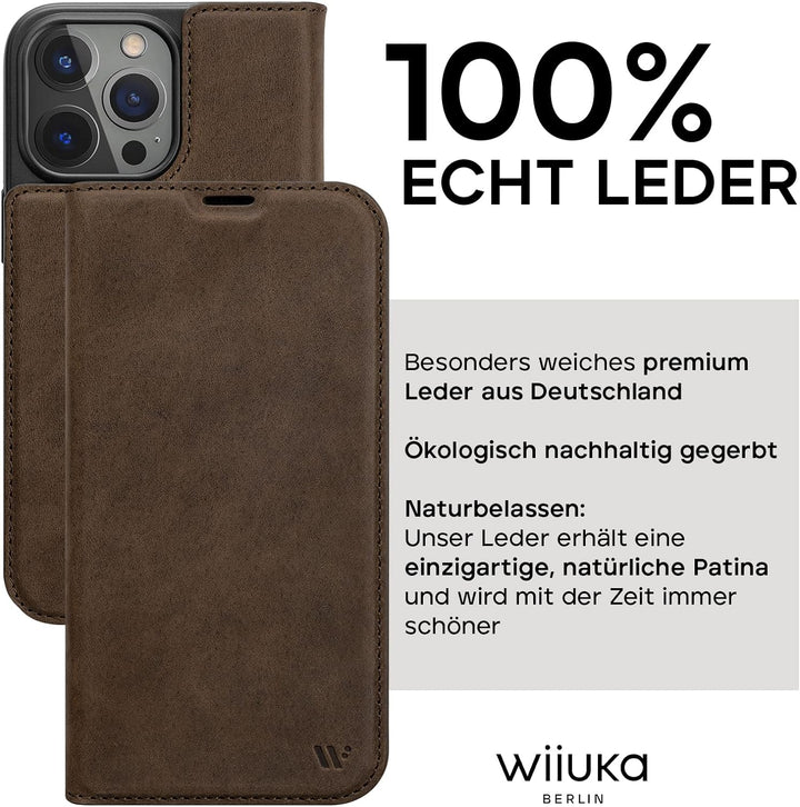 WIIUKA Hülle für iPhone 14 Pro Max, Leder aus Deutschland, mit Kartenfach, extra Dünn, Handyhülle mi