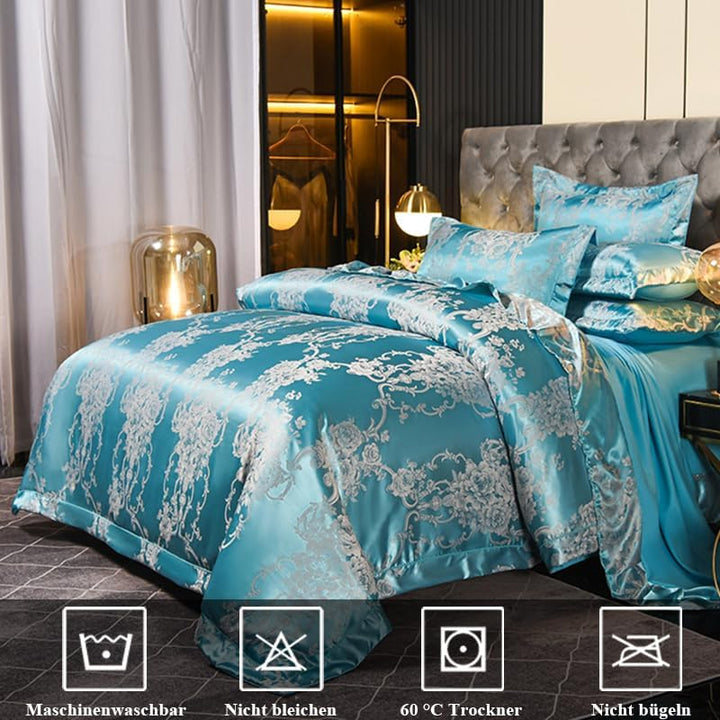 Tospass Satin Bettwäsche 200x220 Himmelblau Microfaser 3Teilig Jacquard Stickerei Prozess Blumen Bet
