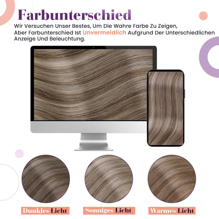 LaaVoo Echthaar Clip in Extensions Blond Balayage Haarverlängerung Echthaar Clip in Doppelt Tressen