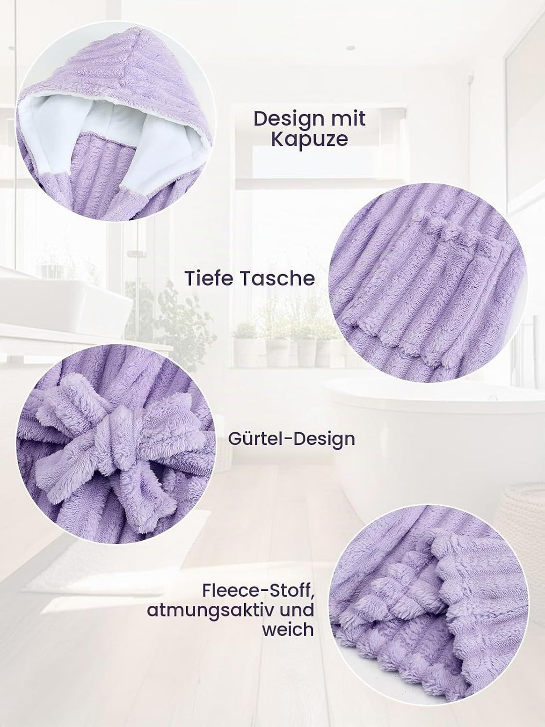 JiAmy Kapuzen Bademantel für Mädchen Flauschiger Fleece Plüsch Langer Schlafmantel Kinder Lila 4-6 J