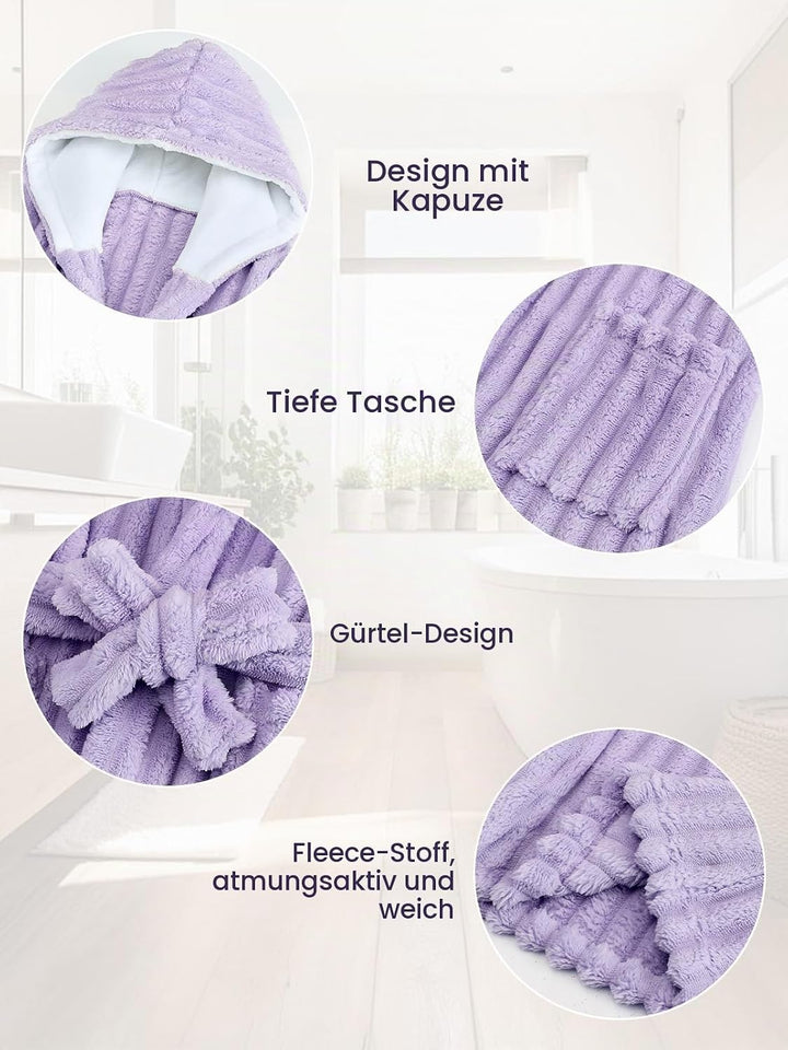 JiAmy Kapuzen Bademantel für Mädchen Flauschiger Fleece Plüsch Langer Schlafmantel Kinder Lila 4-6 J