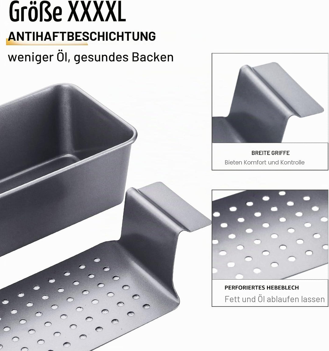 HONGBAKE 2-in-1 Fleischpastetenform mit Ablaufrost, 25 x 13 cm Kastenform aus Karbonstahl, Antihaft