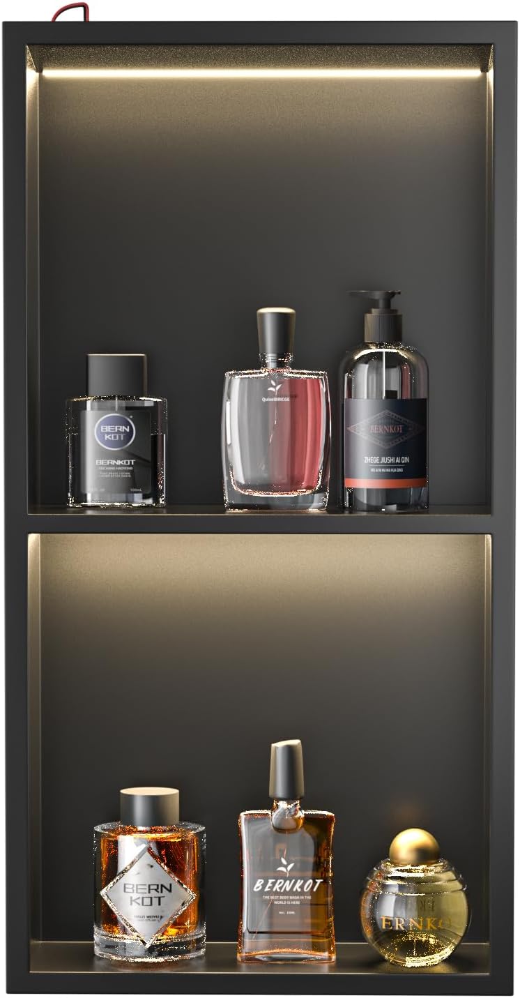 Wandnische Dusche Edelstahl mit LED, Unterputz Duschregal, Zweilagige Wandnische Bad Nische Duschnis