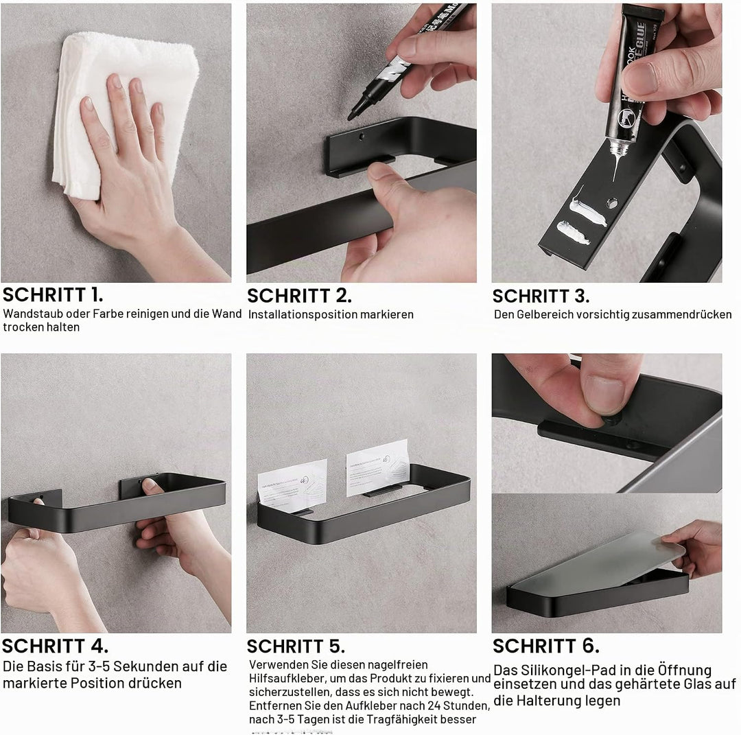 DUFU Selbstklebendes Duschregal Ohne Bohren - Raumfahrt-Aluminium-Korb mit Gehärtetem Glas | 30cm Sc