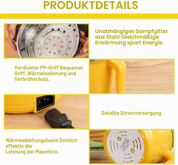 Elektrische Hot Pot mit Dampfgarer, Hotpot Topf Elektrischer Mehrzweckpfanne Mini Tragbare Antihaft