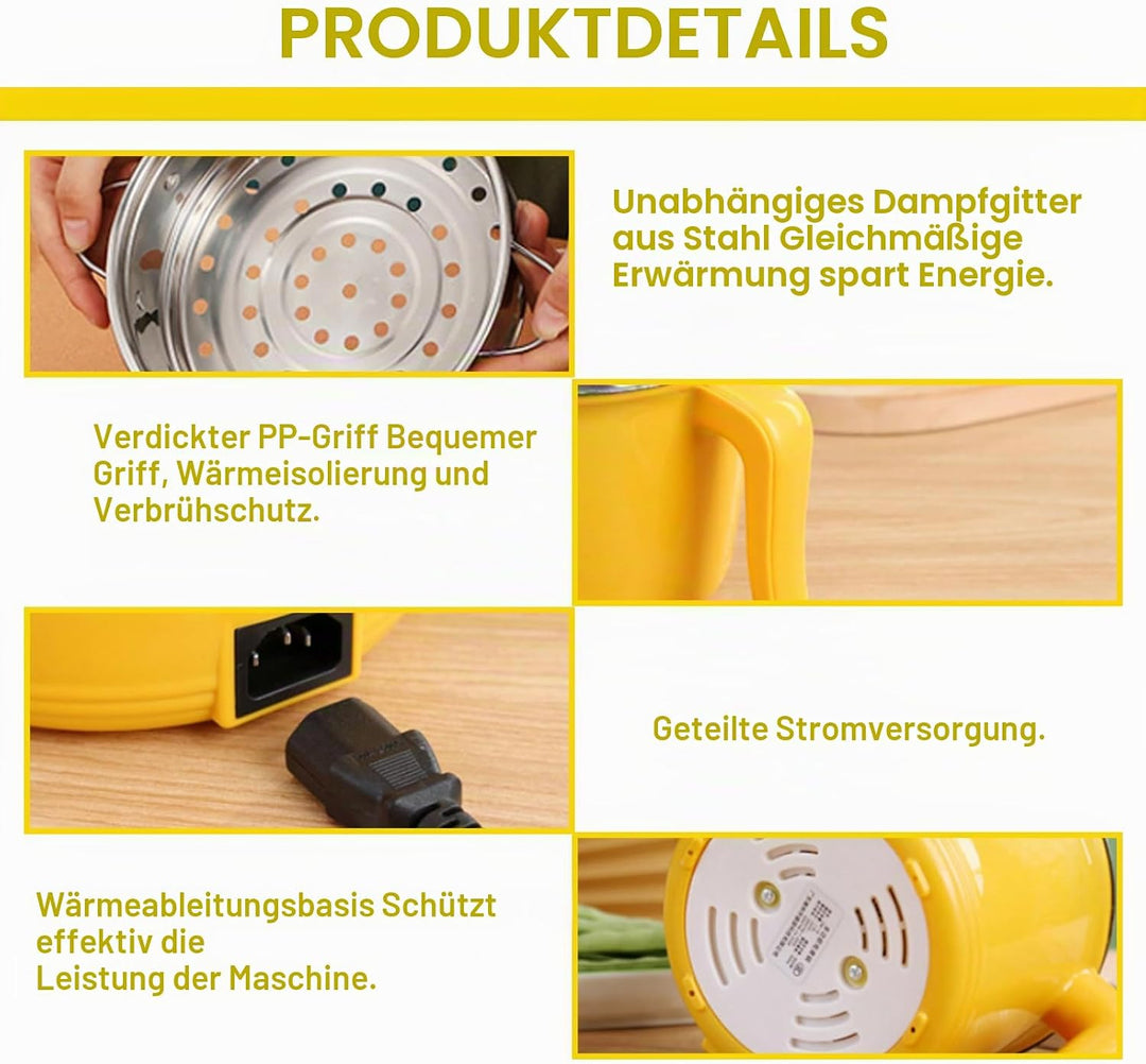 Elektrische Hot Pot Topf, 1.5L Kleiner Elektrischer Kochtopf mit Dämpfkorb aus Edelstahl, 600W Tragb