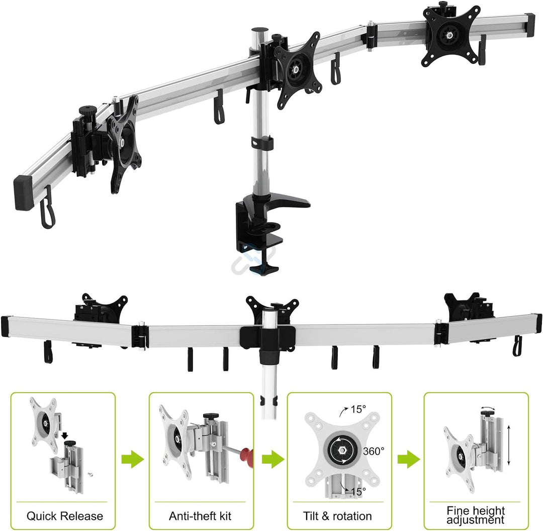 HFTEK 3-Fach-Monitorarm - Tischhalterung für Bildschirme von 15 – 27 Zoll mit VESA 75/100 (MP230C-L)