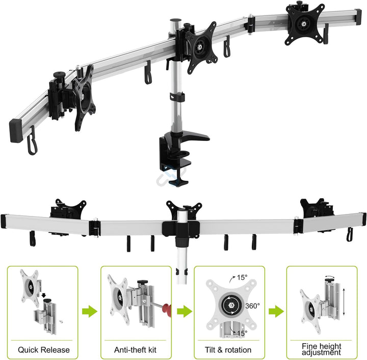 HFTEK 3-Fach-Monitorarm - Tischhalterung für Bildschirme von 15 – 27 Zoll mit VESA 75/100 (MP230C-L)