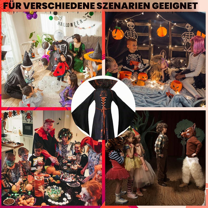 PABTID Vampir Kostüm Mädchen Halloween Kostüme Kinder Gothic Kapuzen Vampirkostüm Halloween Verkleid