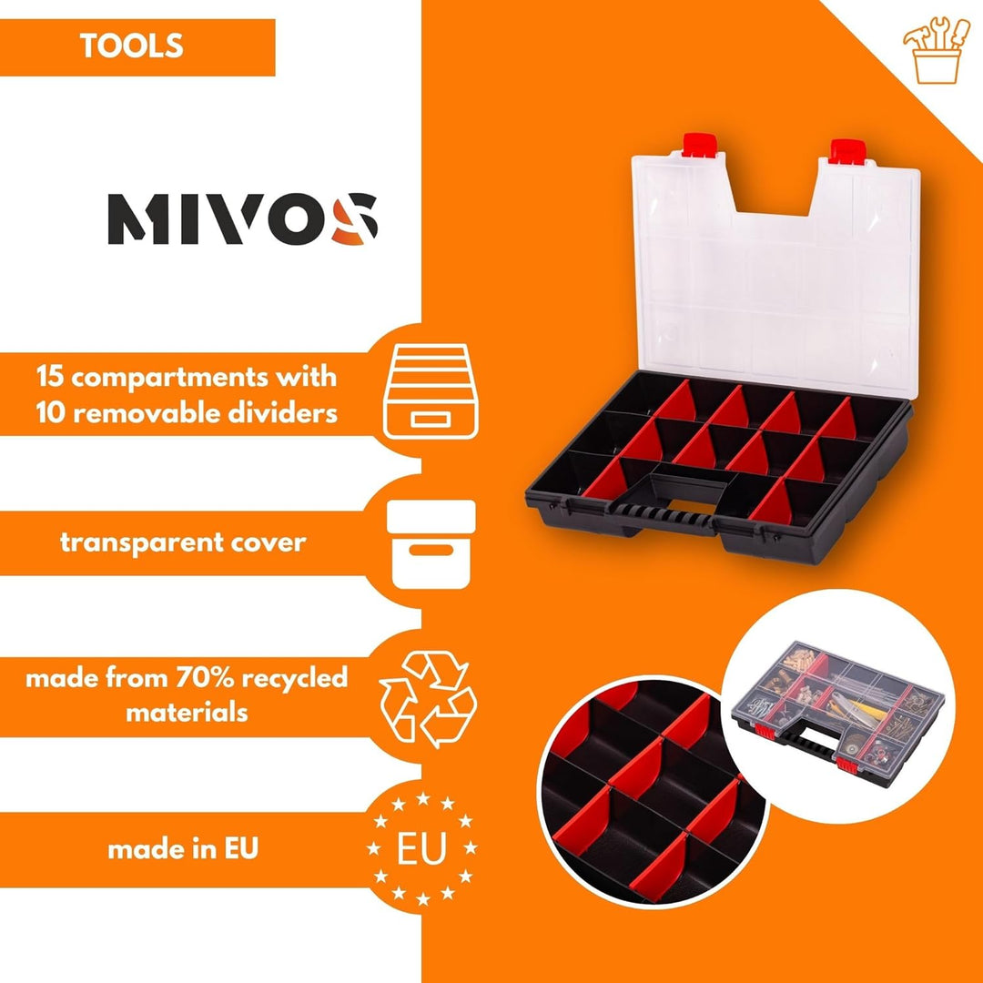 Mivos Sortierkasten 16” für Zubehör und Kleinteile - Sortimentskasten 390 x 290 x 65 mm - Sortierbox