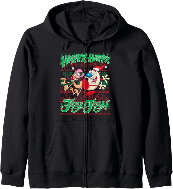 Ren and Stimpy Christmas Happy Joy Ugly Sweater Kapuzenjacke