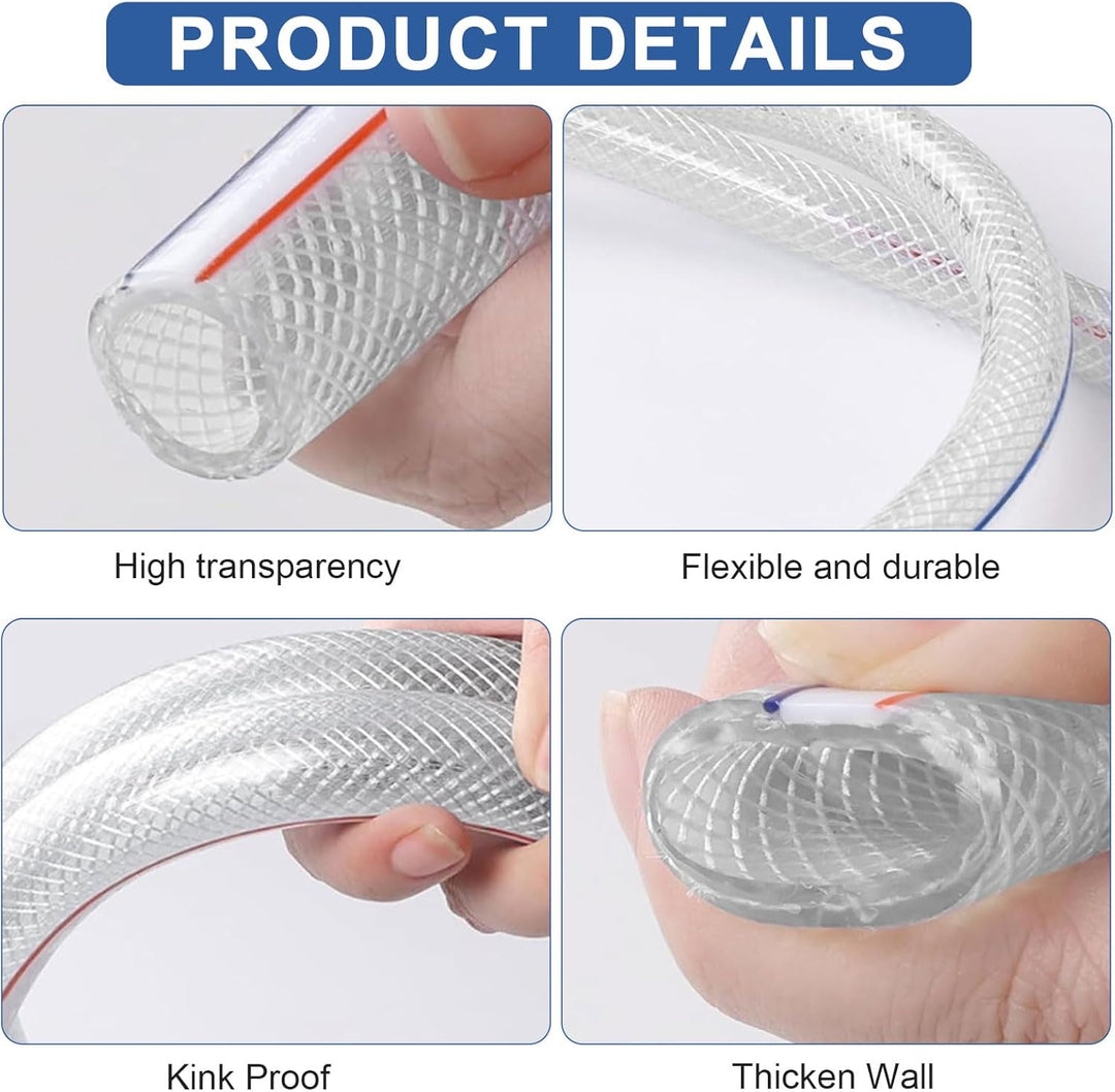 Geflochtener PVC Gewebeschlauch 25x32mm 10 Meter, Transparent Verstärkter Hochdruck Schlauch, Flexib