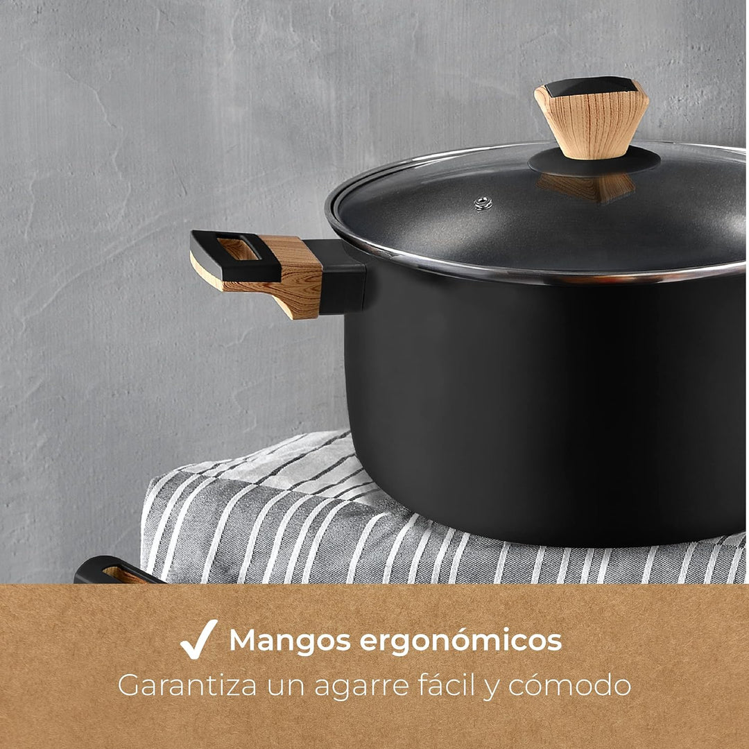 BERGNER Earth Black - 24 cm Küchentuch - Hergestellt in gepresstem Aluminium mit ergonomischen Holzg