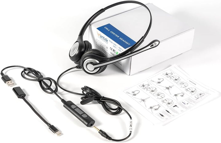 Wantek Stereo-Headset,schnurgebunden,USB-A,Mikrofon mit Noise Cancelling-ganztägiger Komfort-USB-A:P