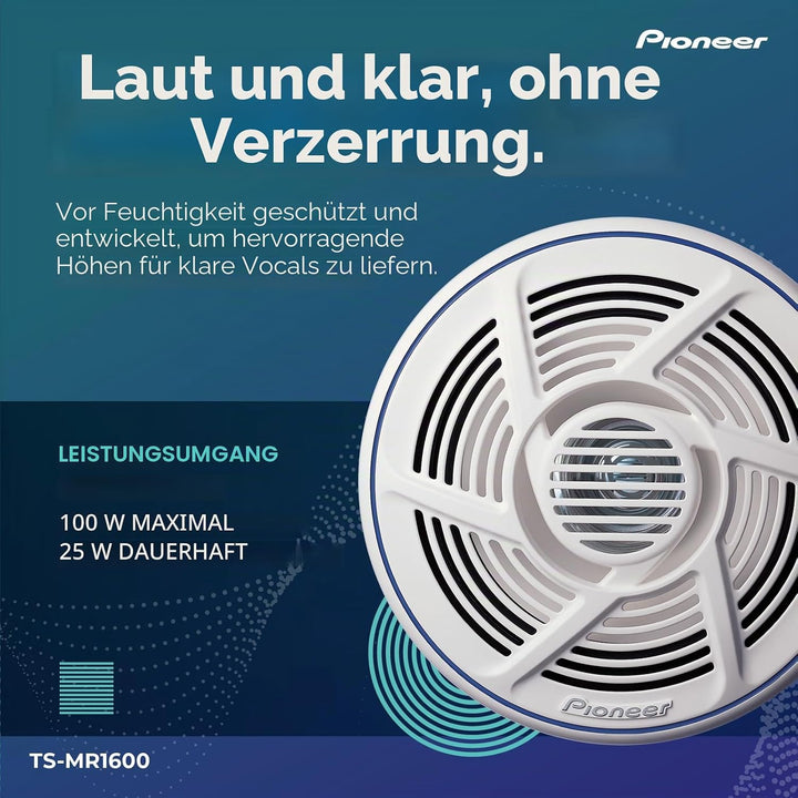Pioneer TS-MR1600 Marinetauglicher Doppelkonus Outdoor Lautsprecher (100 W), 16 cm, Eingangsnennleis