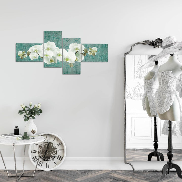Runa Art Bild Modern Blumen Orchidee - Made in Germany - Wandbilder Abstrakt Türkis Weiss 4 Teilig 2
