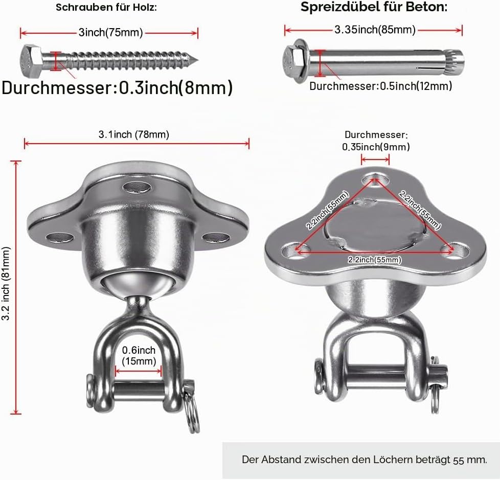 SELEWARE Schaukelhaken Schwerlast Hängesessel Outdoor - Drehhaken Boxsack Halterung Deckenhaken Holz