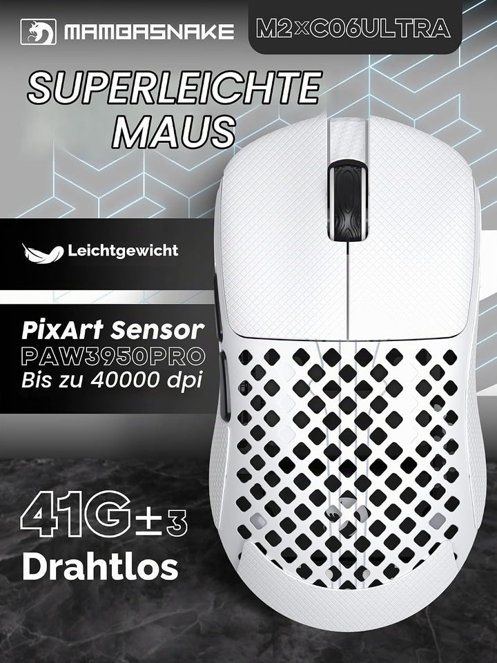 MAMBASNAKE M2 Ultra-Lightweight Wireless Gaming Mouse, PAW3395PRO Sensor 40000 DPI, 41g Carbon Fiber