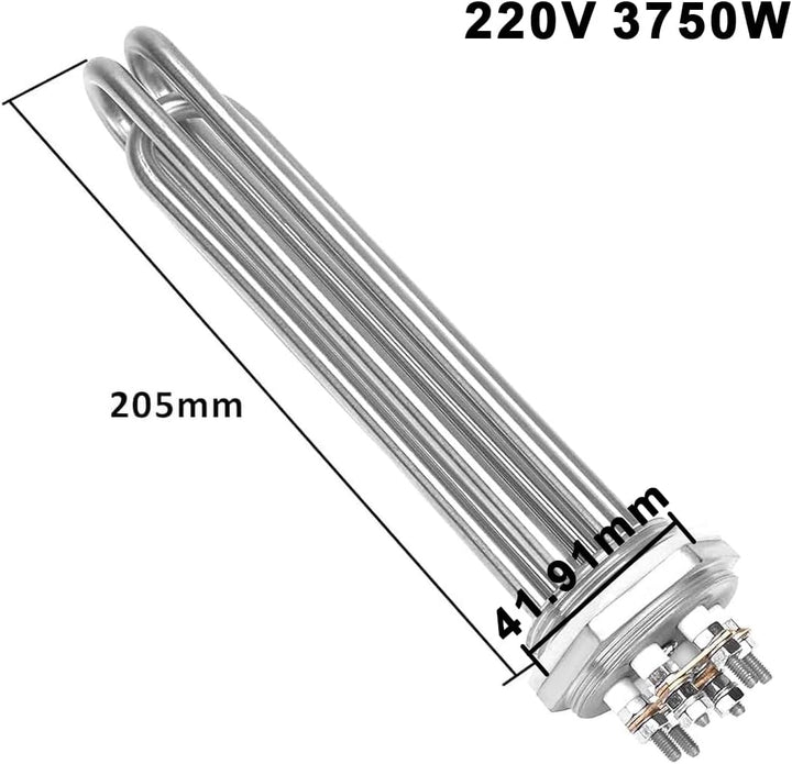 DERNORD 220V/380V 3750W 1-1/4 Zoll Heizelement 3U Typ Warmwasserbereiter BSP Edelstahl Flansch 220/3