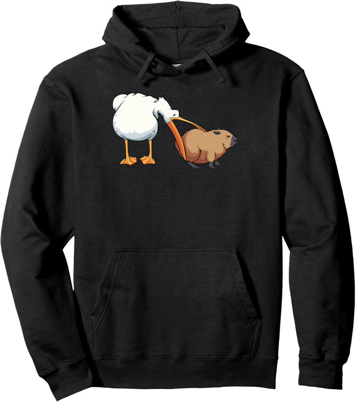 Capybara Nagetier Säugetiere Wasserschwein Vögel Pelikan Pullover Hoodie