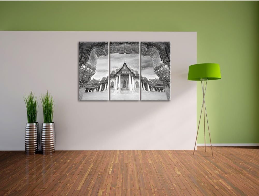 Pixxprint Marmortempel von Bangkok Kunst / 3-Teilig/Gesamtmass 120cm Leinwandbild bespannt auf Holzr