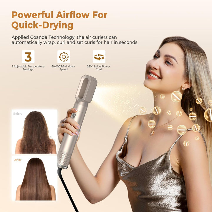 UKLISS Hairstyler 6 in 1 Air Styler Set - Pro Haarstyler mit Rundbürstenföhn, Air Curler, Warmluftbü