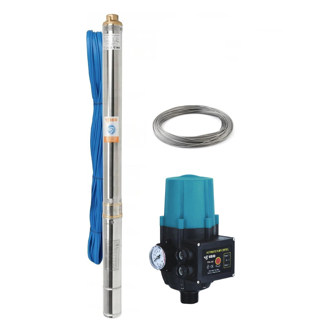 Tiefbrunnenpumpen-Set IBO 3 STM 16 Tiefbrunnenpumpe 750W | Druckschalter PC-59 Pumpensteuerung | UNI