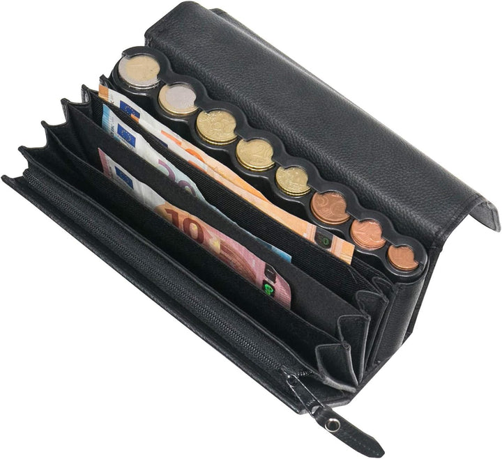 HMF 48830-02 Kellnertasche Leder, Kellnerbörse inkl. Euro-Geldwechsler, Tragegurt, 20,5 cm x 6,5 cm