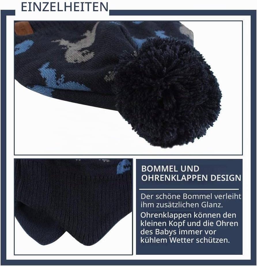 XIAOHAWANG Baby Strickmütze Winter Babymütze Junge Warme Kindermütze Junge Beanie Mütze Dicke Winter