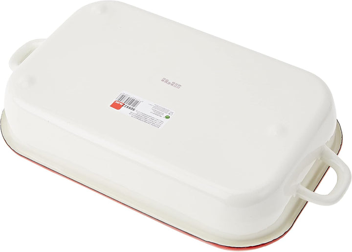 Ibili 909932 Bräter mit Griffen aus emailliertem Stahl, weiss/rot, 32 x 16 x 7 cm