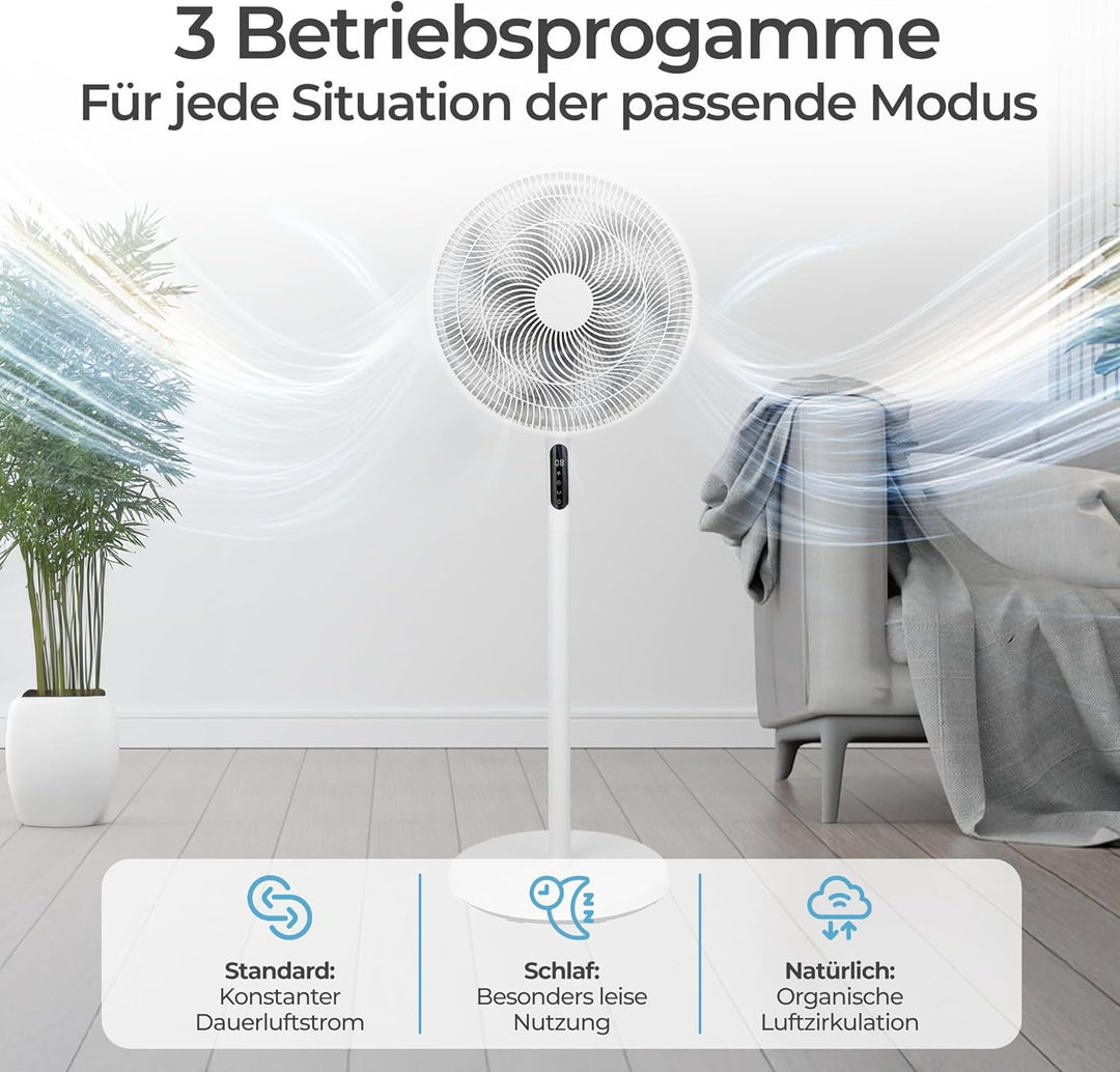 KLAMER Standventilator leise, stromsparender DC Standventilator mit Fernbedienung, 12 Geschwindigkei