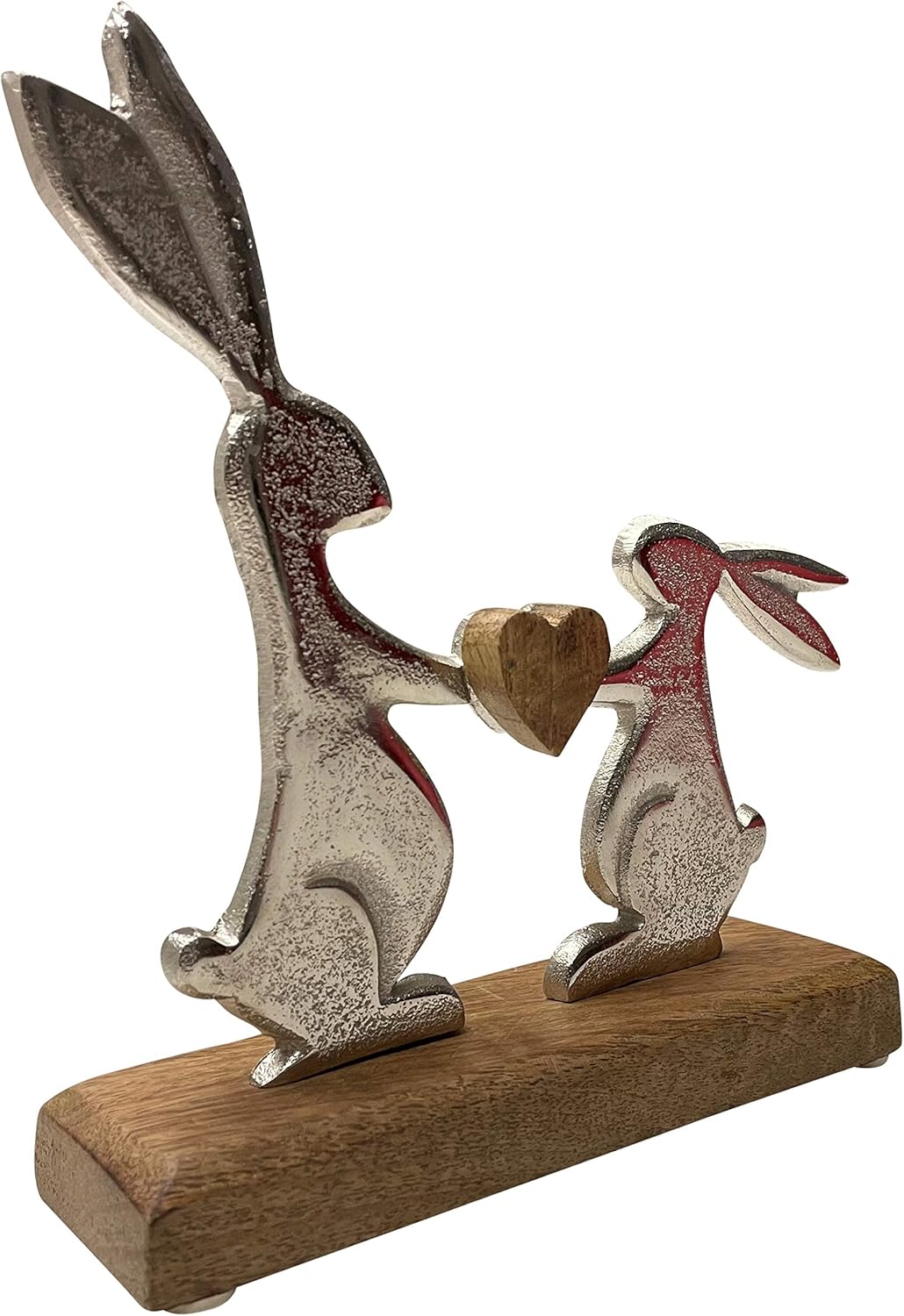 khevga Osterdeko Deko-Figur Osterhase Mango-Holz Metall Silber (19 x 20 x 5 cm)