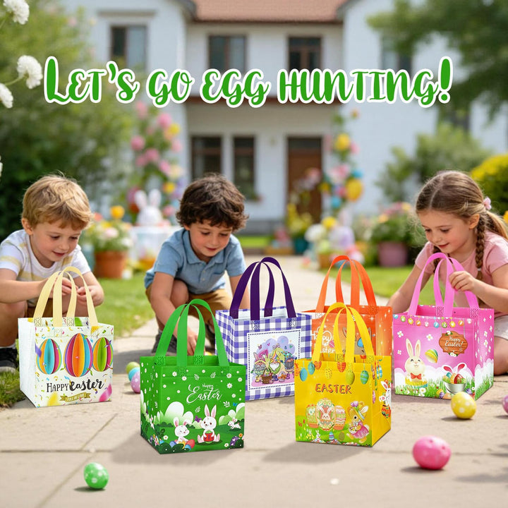18 Stück Ostertüten Geschenktüten Kinder mit Griffen, Wiederverwendbare Geschenktüten Ostern Eiersuc