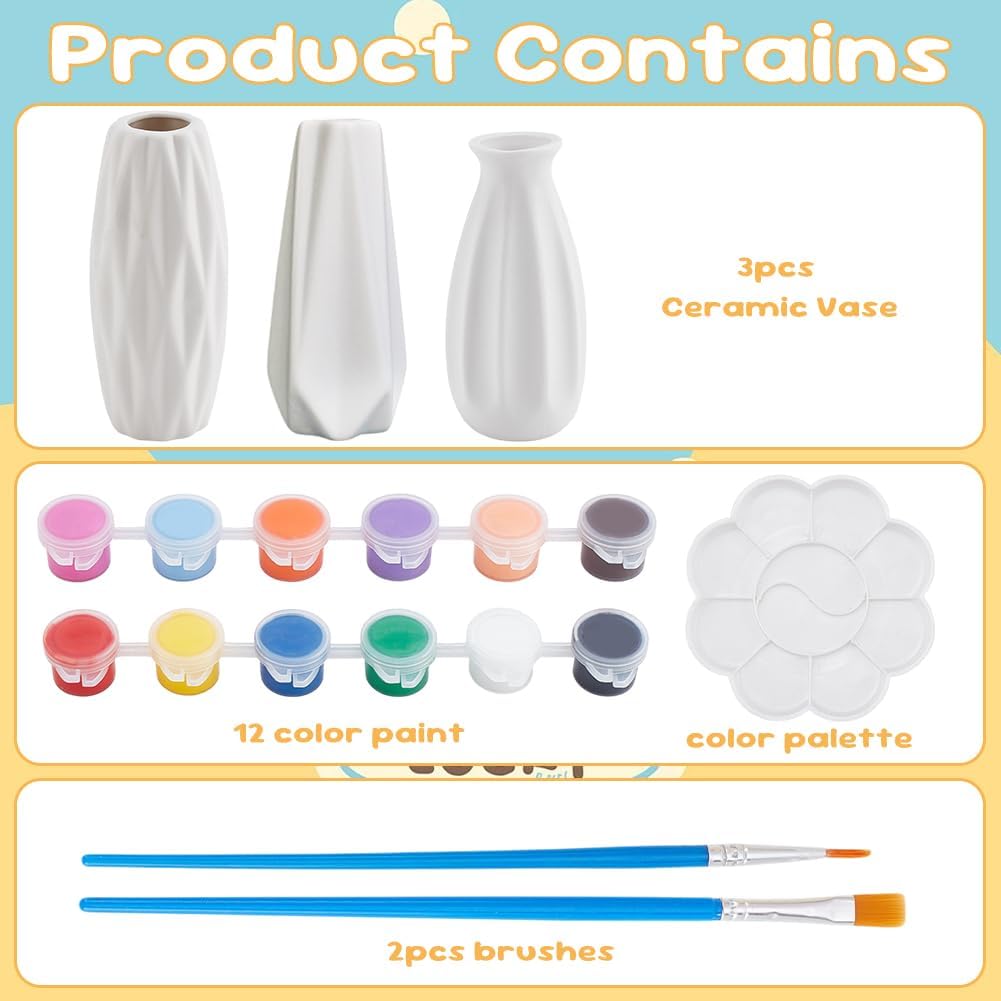 WEBEEDY 3 Set Vase Töpfermalset Bemale Deine Eigene Vase Keramikmalset Für Erwachsene Unbemalte Vase
