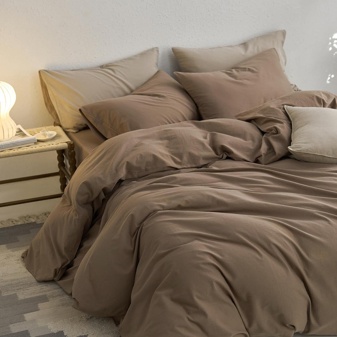 Sedefen Bettwäsche 200x220cm Baumwolle Renforce Braun Uni Unifarben Baumwollbettwäsche Set,Doppelbet